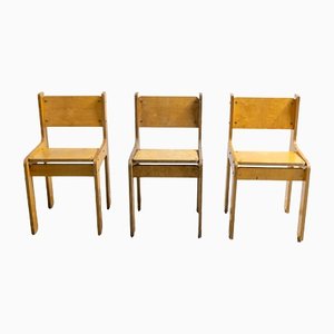 Wood Children's Desk Chairs, 1950s, Set of 3