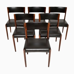 Vintage Danish Wood and Leather Dining Chairs by Harry Ostergaard for Randers Møbelfabrik, Set of 6