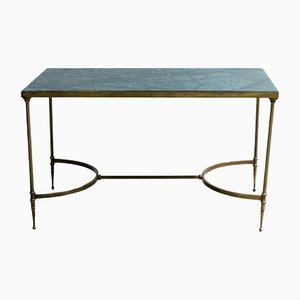 Mesa de centro Mid-Century de latón y mármol verde, años 60
