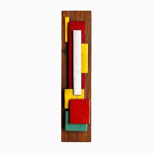 Mid-Century Enamelled Metal and Wood Abstract Relief