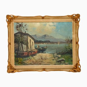 Italian Landscape Painting, 1800s, Oil on Canvas, Framed