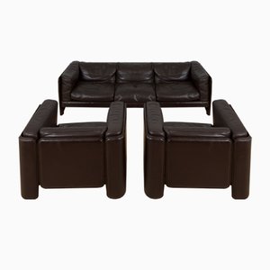 Leather Le Capanelle Sofa and Lounge Club Chairs by Tito Agnoli for Poltrona Frau, Italy, 1970s, Set of 3