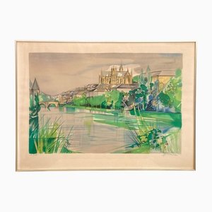Camille Hilaire, Landscape of Metz, 1960s, Lithograph, Framed