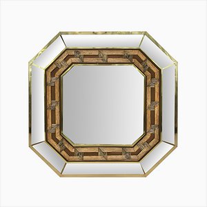 Mid-Century Hollywood Regency Brass and Bamboo Octagonal Mirror in the style of Gabriella Crespi