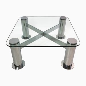 Postmodern Chrome and Glass Coffee Table by Leon Rosen for Pace