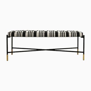 Italian Lacquered Iron Bench with Patterned Fabric, 1970s