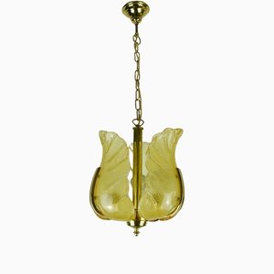 Mid-Century Brass Amber Glass Pendant Lamp by Carl Fagerlund, 1960s