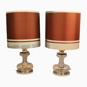 Glass Base Table Lamps with Chromium from Richard Essig, 1970s, Set of 2