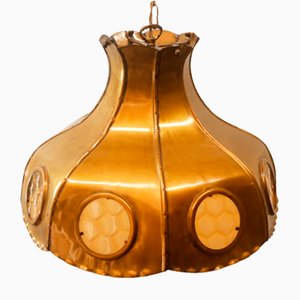 Brutalist Brass Pendant with Amber Oglo