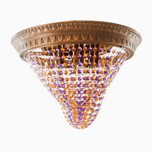 Bernsteinfarbene Deckenlampe aus Kristallglas und Lila Messing