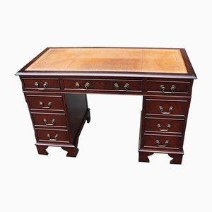 Mahogany Pedestal Desk with Leather Top, 1960s
