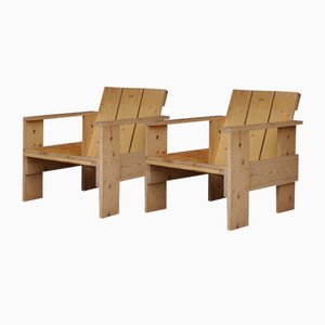 Set of Crate Armchairs by Gerrit Rietveld for Gerard van de Groenekan, 1970s