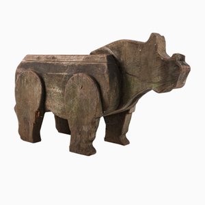 Rinoceronte grande in legno di quercia, anni '60