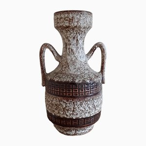 Vintage Braun Keramik Vase mit doppeltem Griff, 1970er