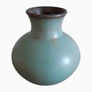 Jarrón vintage de cerámica esmaltada en turquesa, años 70