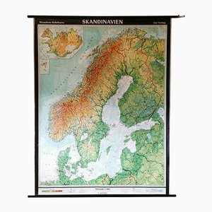 Mid-Century Relief Wall Card of Scandinavia by Wenschow for List Verlag, 1960s