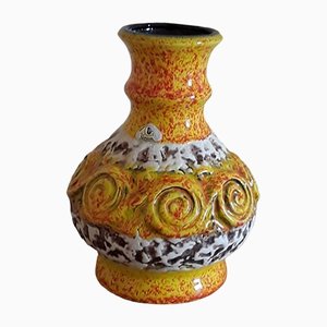 Vaso vintage in ceramica gialla marrone e beige di Übelacker Ceramics, Germania, anni '70