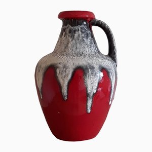 Vintage German Red Brown and White Ceramic Vase from Bay Keramik, 1970s