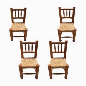 Chaises Brutalistes Antiques en Bois, Espagne, Set de 4