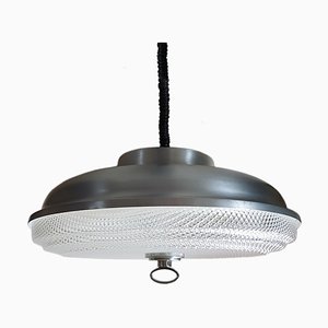 Mid-Century Ufo Pendant Lamp in Aluminium and Embossed Acrylic Glass