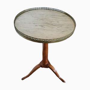 Antique Louis XVI Round Table with Carrara Marble Top & Brass Details