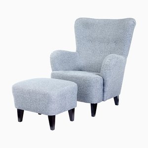 Skandinavischer Grace Sessel mit Hocker, 2 . Set