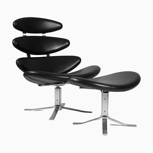 EJ-5 Corona Lounge Chair and Ottoman by Erik Jørgensen for Poul M. Volther, Set of 2
