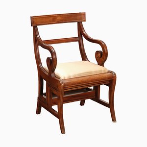 Regency Style Library Ladder-Armchair in Beech, Italy, 20th Century