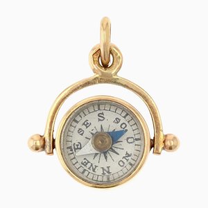 18 Karat Yellow Gold Compass Charm Pendant, 1960s