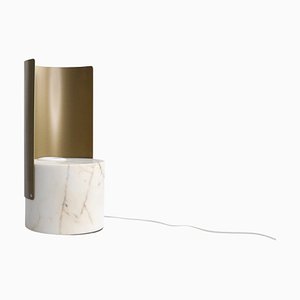 Handmade Short Table Lamp in Paonazzo Marble and Metal from Fiam