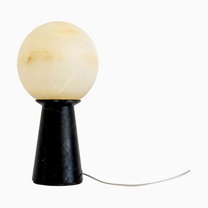 Lampe Conique Artisanale avec Sphère en Marbre Marquina Noir de Fiam
