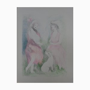 Marie Laurencin, Zwei Mädchen mit einem Hund, Lithographie, 1928