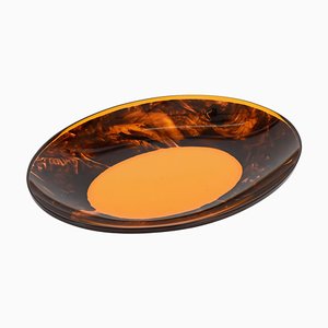 Mid-Century Italian Oval Centerpiece in Acrylic Glass with Tortoiseshell Effect by Christian Dior, 1970s