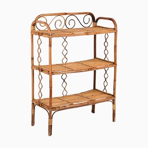 Mid-Century Italian Bamboo and Rattan Bookcase with Three Shelves by Franco Albini, 1970s