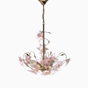 Lámpara de araña Fiori vintage en rosa de Murano