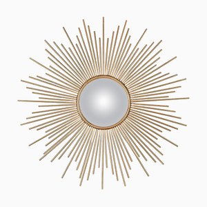 Französischer Konvexspiegel mit vergoldetem Rahmen in Sonnen Optik