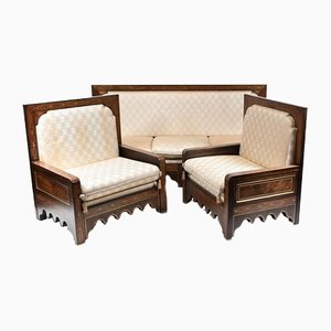 Islamic Inlay Settee and Armchairs, Set of 3