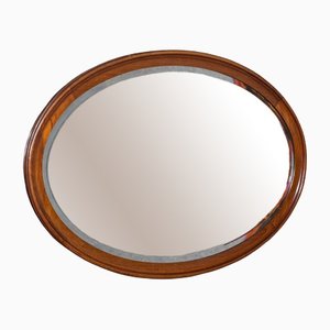 Antique Oval Mirror in English Walnut & Bevelled Glass