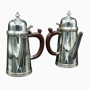 Versilberte englische Vintage Hot Chocolate Kannen, 2er Set