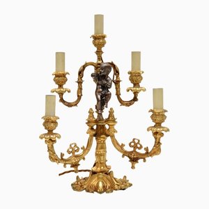 French Gilt Metal Candelabra Table Lamp, 1930s