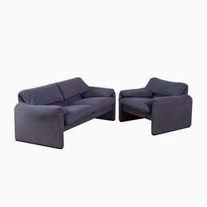 Maralunga Sofa and Armchair by Vico Magistretti for Cassina, 1980s, Set of 2