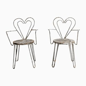 Perforated Heart Metal Armchairs by Mathieu Matégot, 1950s, Set of 2