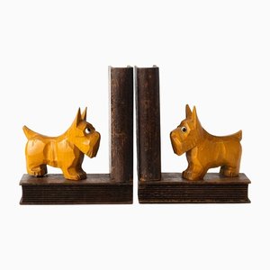Art Deco Wooden Dog Bookends, 1930s, Set of 2