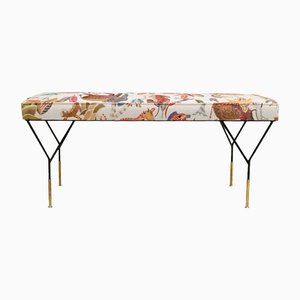 Italian Lacquered Iron Stool with Patterned Fabric, 1970s