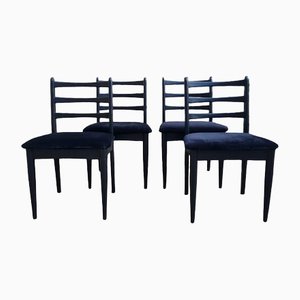 Mid-Century Modern Elm and Beech Dining Chairs with Velvet Seats from Schrieber, 1960s, Set of 4