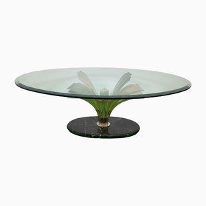 Oval Coffee Table with a Mamor Base and Sanded Glass Plate, 1980s