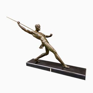 Art Deco Black Marble Thrower by Limousin Javelin, 1930s