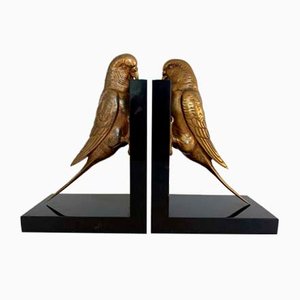 Art Deco Bronzse Parakeets Bookends, Set of 2