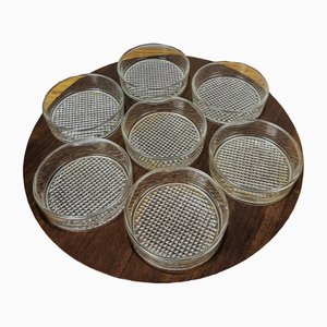 Mid-Century Modern Scandinavian Revolving Tray in Glass and Rosewood, Set of 8