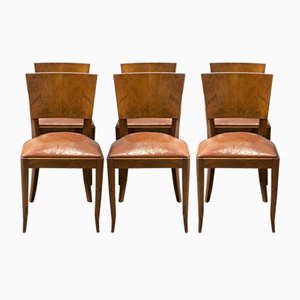Art Deco France Leather Chairs, 1930s, Set of 6